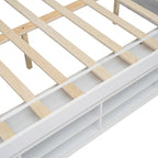 Lit double pour enfants en forme de maison avec rangement sous le lit – Blanc / Naturel / Gris