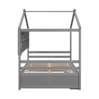 Lit double pour enfants en forme de maison avec rangement sous le lit – Blanc / Naturel / Gris