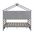 Lit double pour enfants en forme de maison avec rangement sous le lit – Blanc / Naturel / Gris