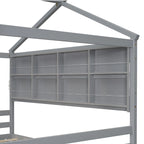 Lit double pour enfants en forme de maison avec rangement sous le lit – Blanc / Naturel / Gris