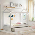Lit double pour enfant de style maisonnette blanche avec lit gigogne, 1 place
