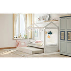 Lit double pour enfant de style maisonnette blanche avec lit gigogne, 1 place