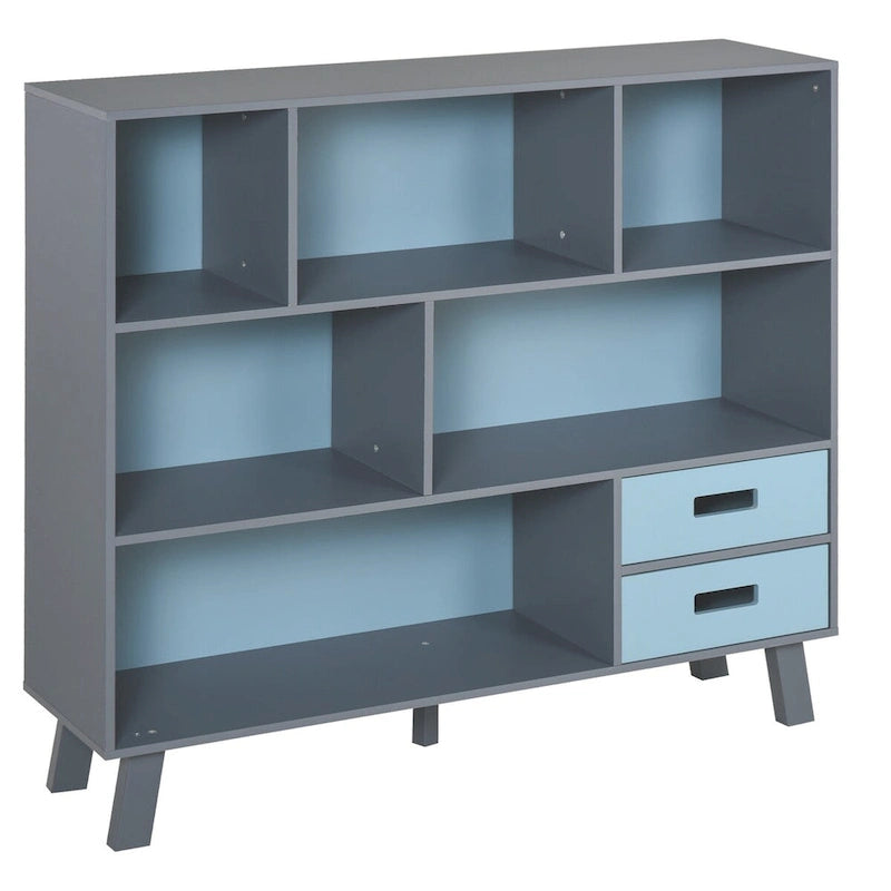 Floor Standing 3-Tier Child Bookcase with 2 Drawers