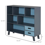 Bibliothèque enfant à 3 niveaux avec 2 tiroirs – Blanc/Gris et Bleu/Gris