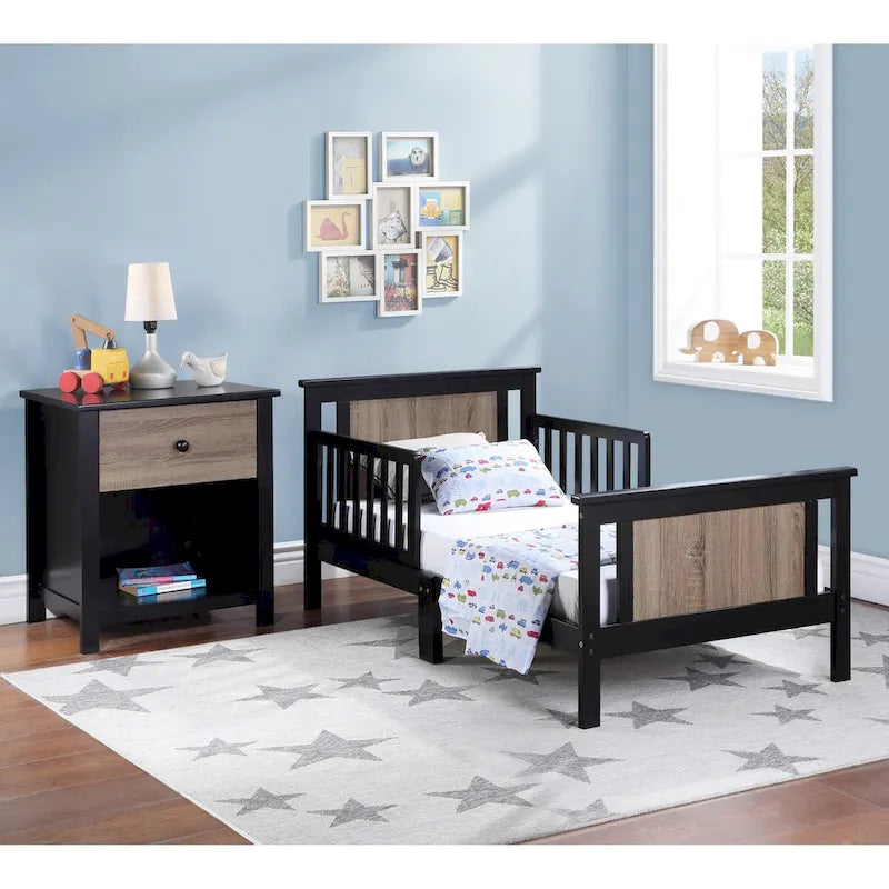 Lit pour tout-petits avec panneaux réversibles – Blanc / Bleu nuit / Gris / Noir, pour 1 enfant