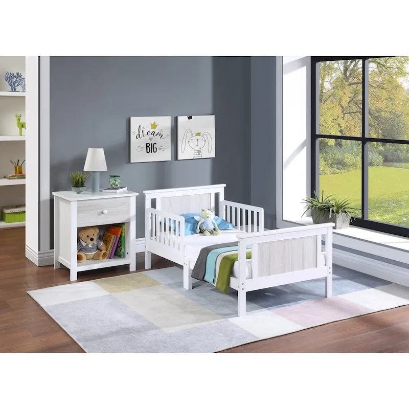 Lit pour tout-petits avec panneaux réversibles – Blanc / Bleu nuit / Gris / Noir, pour 1 enfant
