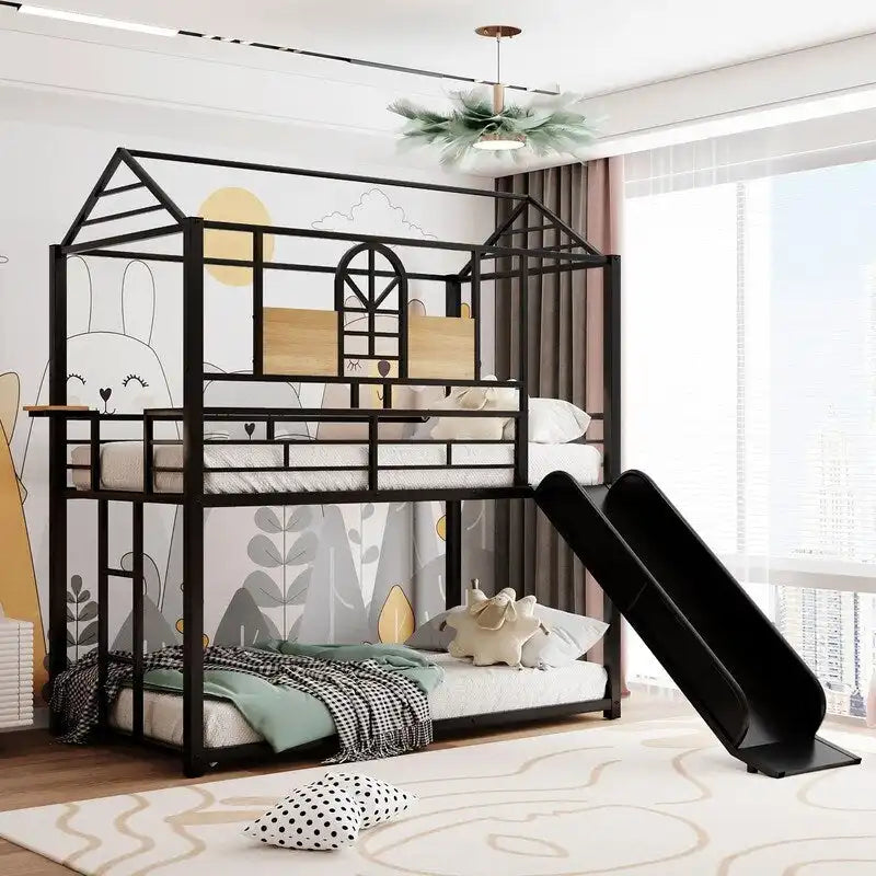 Twin Over Twin Metal Bunk Bed ,House Bed With Slide