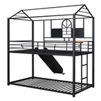 Lit superposé en métal rouge/noir avec toboggan – Style maison, 2 places
