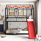 Lit superposé en métal rouge/noir avec toboggan – Style maison, 2 places
