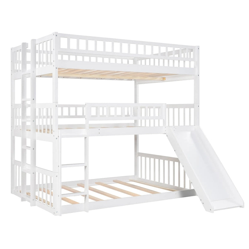 Lit superposé triple pour trois personnes (blanc/gris/expresso) avec toboggan