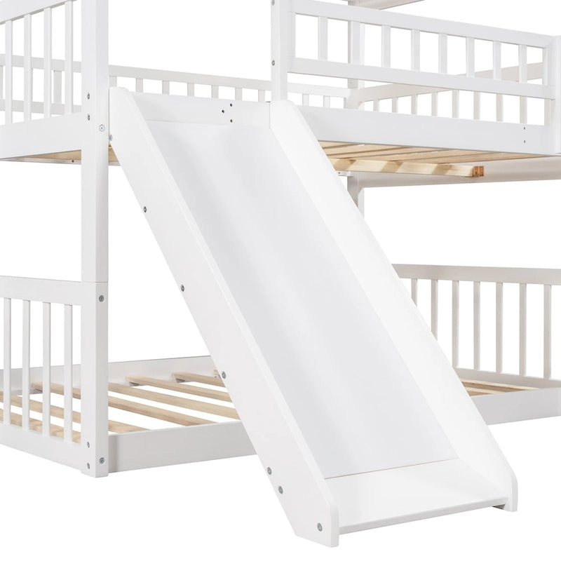 Lit superposé triple pour trois personnes (blanc/gris/expresso) avec toboggan