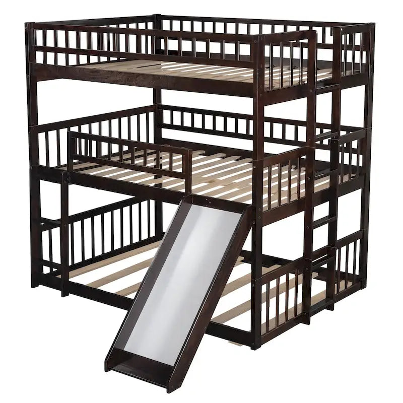 Lit superposé triple pour trois personnes (blanc/gris/expresso) avec toboggan
