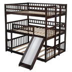 Lit superposé triple pour trois personnes (blanc/gris/expresso) avec toboggan