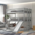 Lit superposé triple pour trois personnes (blanc/gris/expresso) avec toboggan