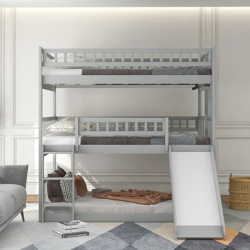 Lit superposé triple pour trois personnes (blanc/gris/expresso) avec toboggan