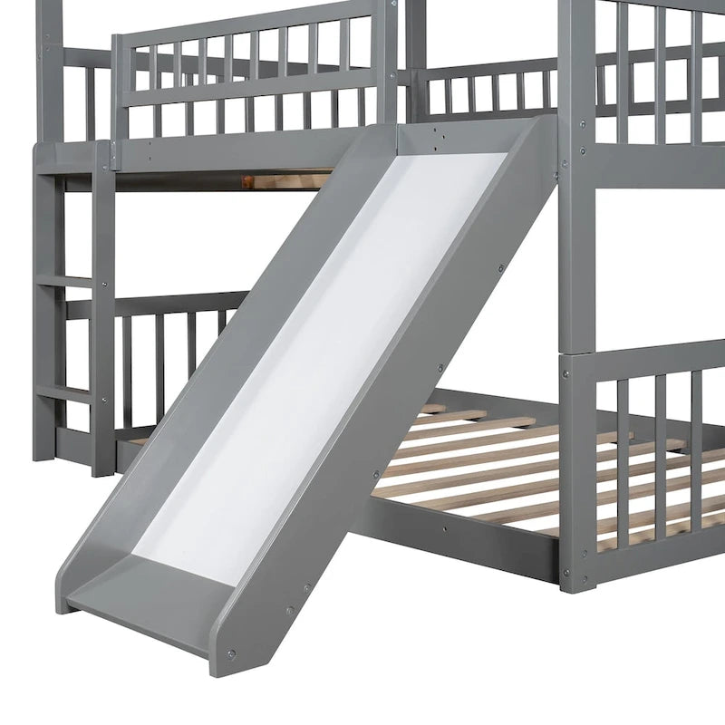 Lit superposé triple pour trois personnes (blanc/gris/expresso) avec toboggan