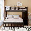 Lit superposé en L, jumeau sur grand, avec escalier et rangements, expresso / gris / blanc, 2 couchages