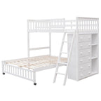 Lit superposé en L, jumeau sur grand, avec escalier et rangements, expresso / gris / blanc, 2 couchages