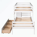Lit superposé mezzanine double sur double, couleur naturel/gris, avec 6 tiroirs et une échelle, pour 2 personnes