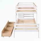 Lit superposé mezzanine double sur double, couleur naturel/gris, avec 6 tiroirs et une échelle, pour 2 personnes