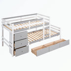 Lit superposé mezzanine double sur double, couleur naturel/gris, avec 6 tiroirs et une échelle, pour 2 personnes