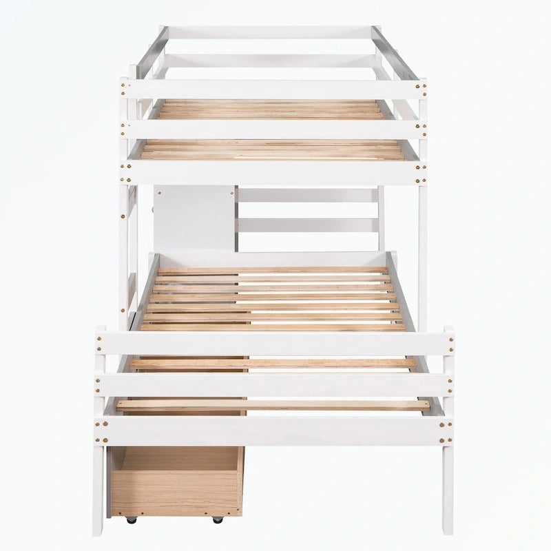 Lit superposé mezzanine double sur double, couleur naturel/gris, avec 6 tiroirs et une échelle, pour 2 personnes