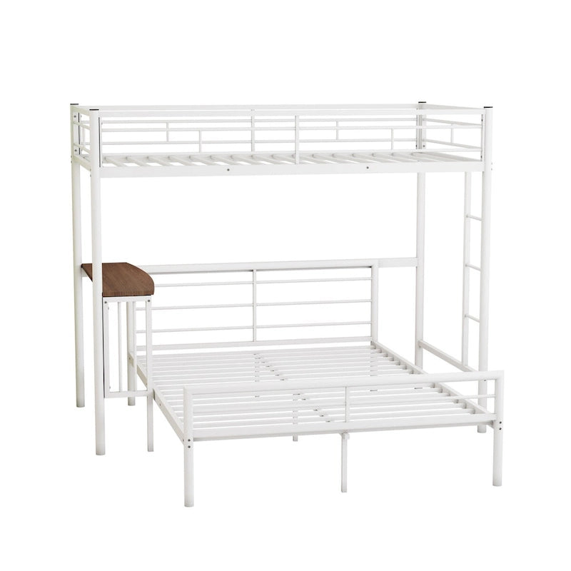 Lit superposé en métal noir/argent/blanc avec bureau et échelle, 2 couchages