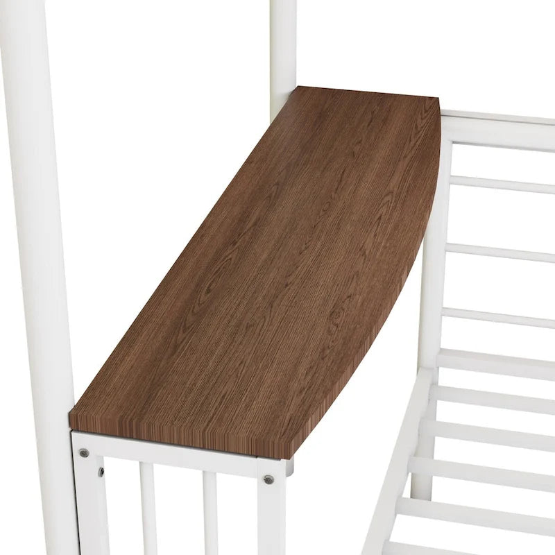 Lit superposé en métal noir/argent/blanc avec bureau et échelle, 2 couchages