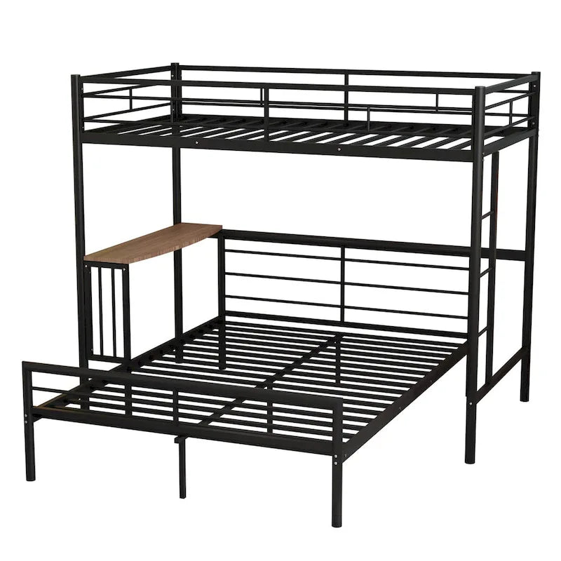 Lit superposé en métal noir/argent/blanc avec bureau et échelle, 2 couchages