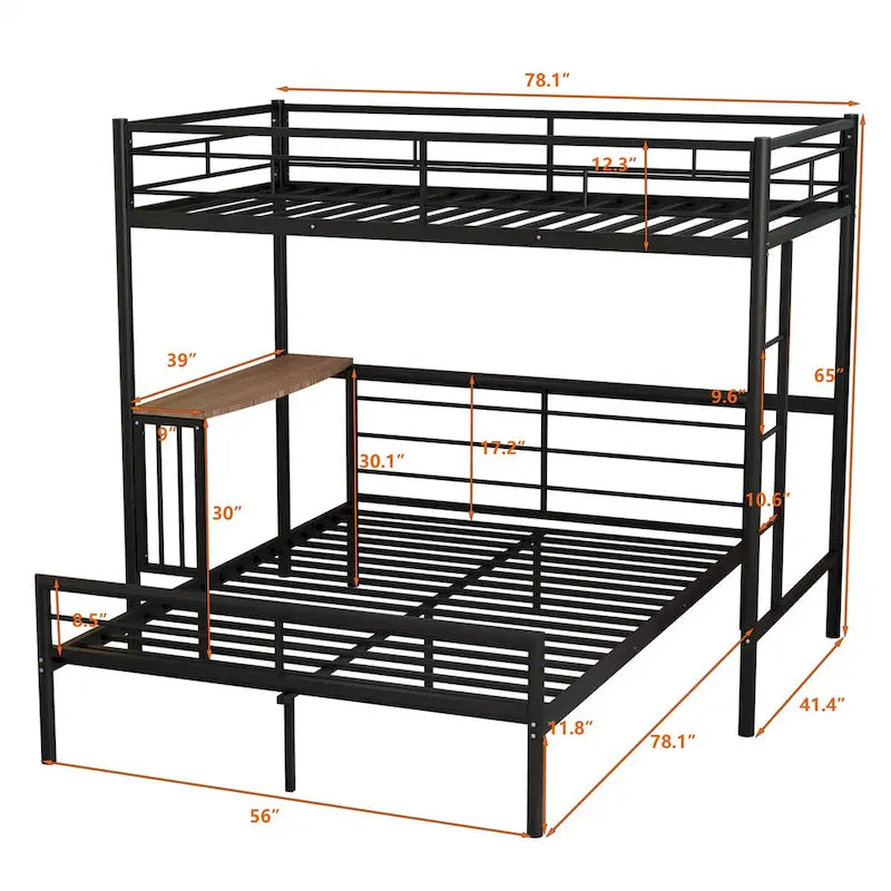 Lit superposé en métal noir/argent/blanc avec bureau et échelle, 2 couchages