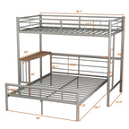 Lit superposé en métal noir/argent/blanc avec bureau et échelle, 2 couchages