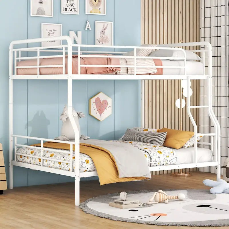 Full XL Over Queen Metal Bunk Bed with Included Ladder for Easy Access to Upper Bunk