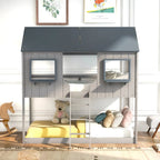 Lit superposé jumeau sur jumeau Playhouse gris, barrières de sécurité et échelle, 2 couchages