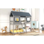 Lit superposé jumeau sur jumeau Playhouse gris, barrières de sécurité et échelle, 2 couchages