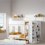 Full Over Full Wood Bunk Bed with 2 Drawers and Multi-layer Cabinet