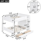 Lit superposé en bois gris et blanc avec tiroirs et armoire, 2 couchages