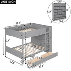 Lit superposé en bois gris et blanc avec tiroirs et armoire, 2 couchages