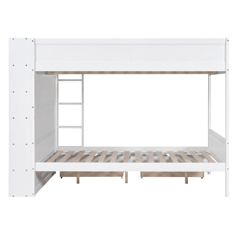 Lit superposé en bois gris et blanc avec tiroirs et armoire, 2 couchages