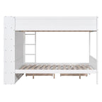 Lit superposé en bois gris et blanc avec tiroirs et armoire, 2 couchages
