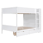 Lit superposé en bois gris et blanc avec tiroirs et armoire, 2 couchages