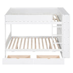 Lit superposé en bois gris et blanc avec tiroirs et armoire, 2 couchages