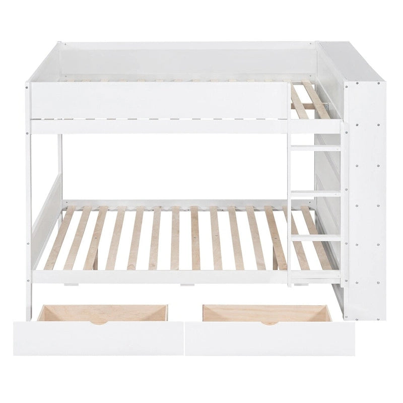 Lit superposé en bois gris et blanc avec tiroirs et armoire, 2 couchages