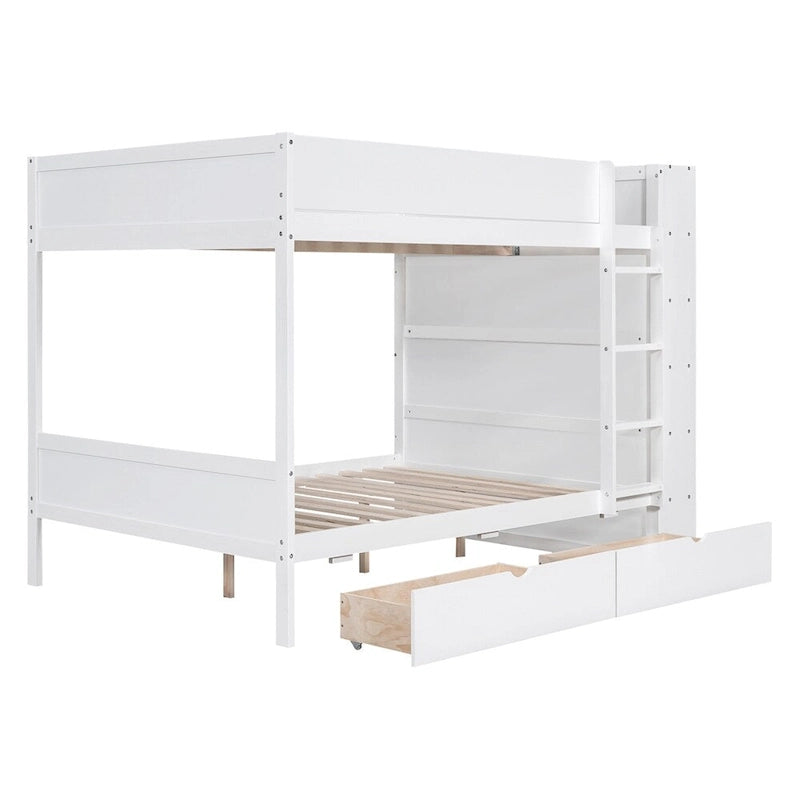 Lit superposé en bois gris et blanc avec tiroirs et armoire, 2 couchages