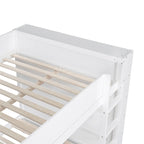 Lit superposé en bois gris et blanc avec tiroirs et armoire, 2 couchages