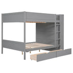 Lit superposé en bois gris et blanc avec tiroirs et armoire, 2 couchages