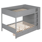 Lit superposé en bois gris et blanc avec tiroirs et armoire, 2 couchages