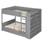 Lit superposé en bois gris et blanc avec tiroirs et armoire, 2 couchages