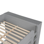 Lit superposé en bois gris et blanc avec tiroirs et armoire, 2 couchages