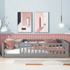 Lit plateforme simple avec barrière, gris / naturel / blanc / expresso