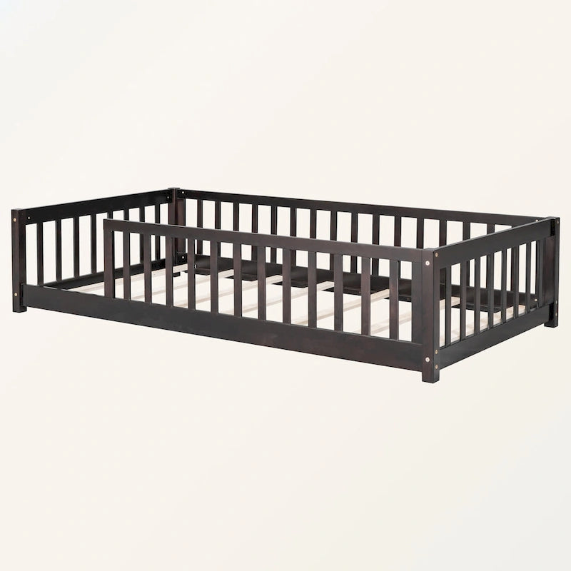 Lit plateforme simple avec barrière, gris / naturel / blanc / expresso